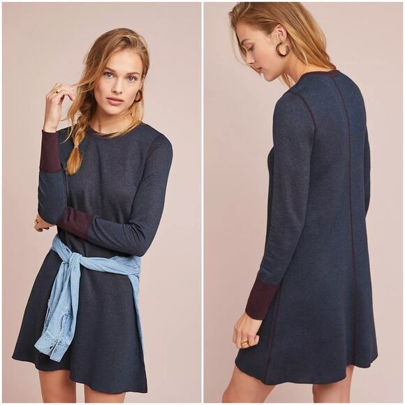 Three Dots Dresses & Skirts - Three Dots Womens Reversible Colorblock Sweater Dress Size Small Gray Burgundy